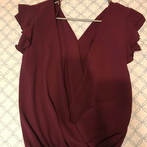 Maroon v cut top